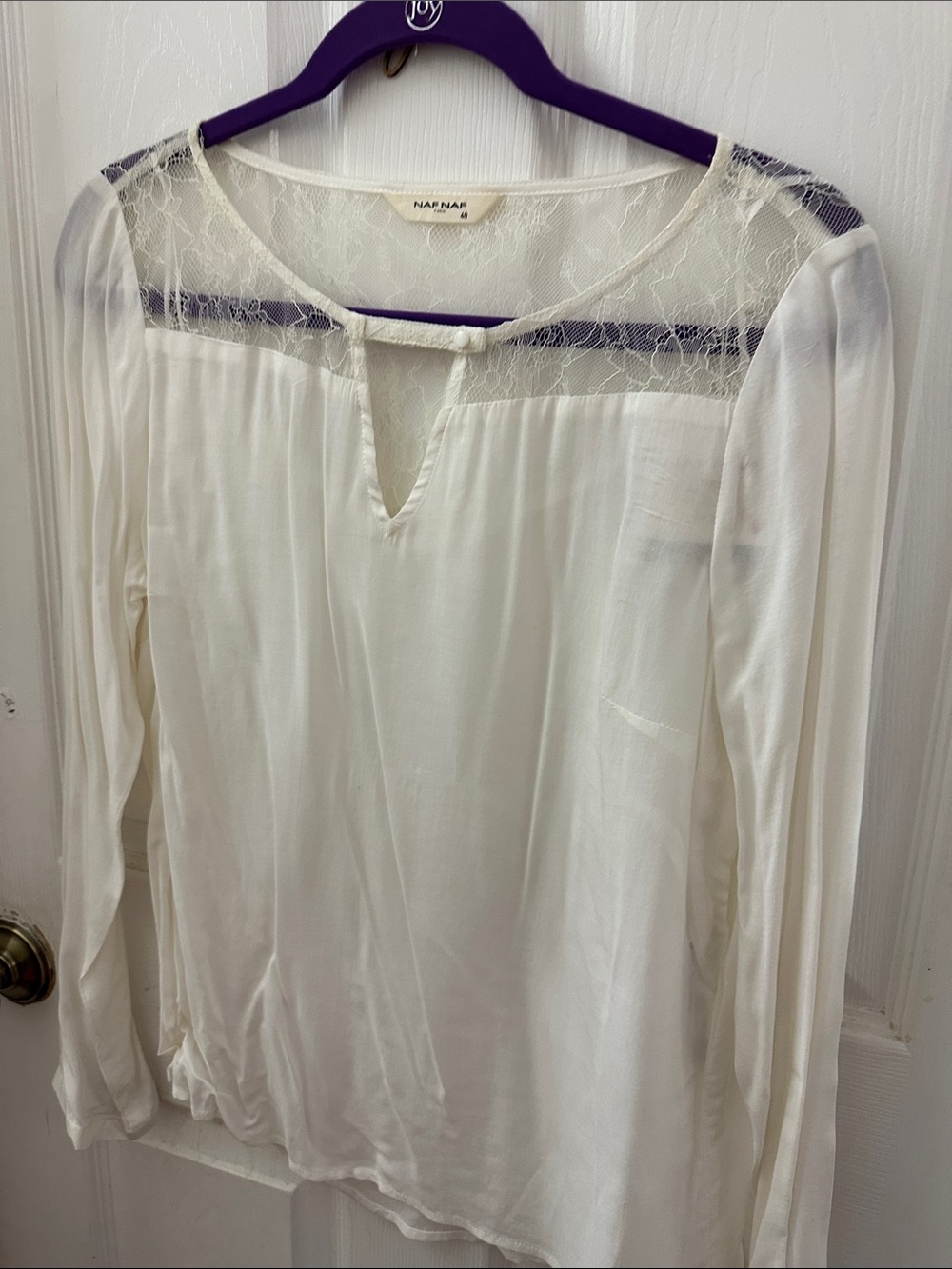 NAF NAF Ivory Lace Yoke Long-Sleeve Blouse